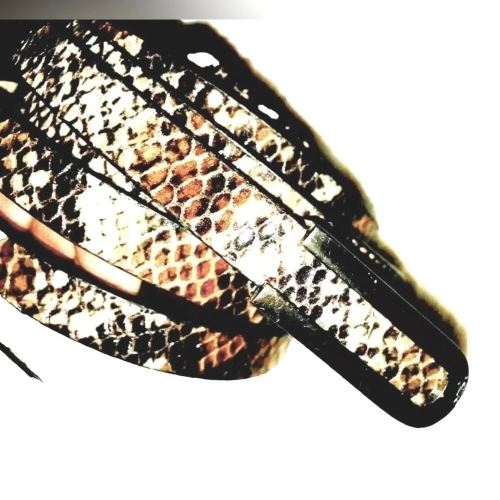 Skinny Snakeskin Belt Nickel Buckle, L, 2 Avail